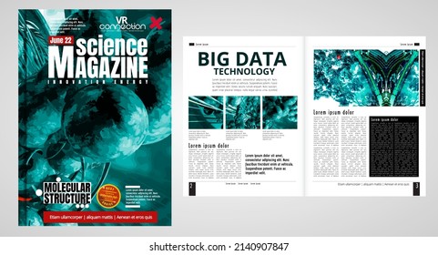 Magazin für Wissenschaft und Technologie Layoutbild, moderner Hintergrund. 