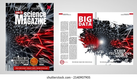 Science and technology cover magazine. Layout illustration modern background. 