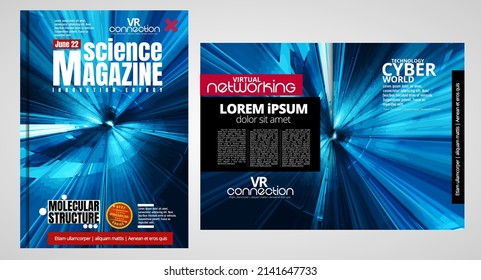 Science and technology cover magazine. Layout illustration modern background. 
