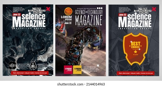 Revista de portada de ciencia y tecnología. Ilustración de diseño fondo moderno