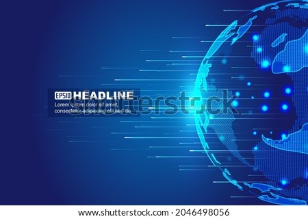 Science and technology Earth emits luminous lines globalization international science and technology background.