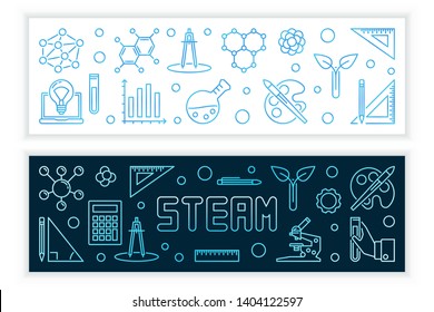 Science, Technology, Engineering, the Arts and Mathematics or STEAM vector concept modern banners in outline style