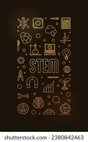 Science, Technology, Engineering and Math colored illustration. STEM vector thin line vertical banner with dark background