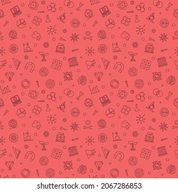 Science, Technology, Engineering And Math - STEM Learning Concept Vector Red Seamless Pattern Or Background
