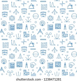 Science, technology, engineering and math vector seamless pattern made with STEM blue linear icons on white background