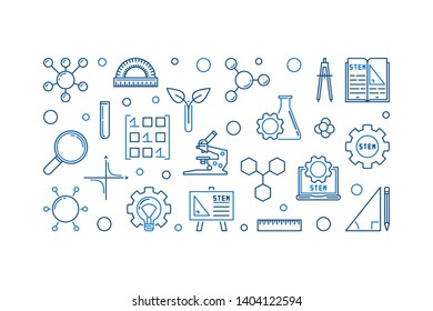 Science, Technology, Engineering and Math vector concept outline horizontal banner or illustration on white background