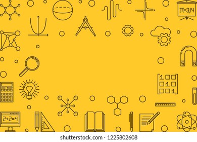 Science, technology, engineering and math yellow horizontal frame. Vector STEM concept illustration or background in outline style