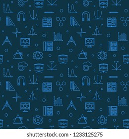 Science, Technology, Engineering and Mathematics blue seamless pattern. Vector outline background
