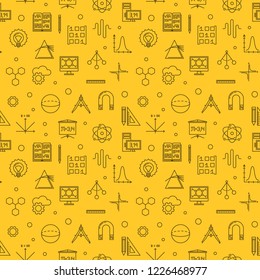 Science, Technology, Engineering and Mathematics seamless vector linear pattern on yellow background