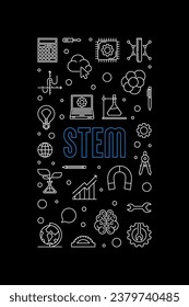 Science, Technology, Engineering and Mathematics - STEM vector outline vertical dark banner