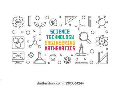 Science, Technology, Engineering and Mathematics vector concept minimal banner or illustration in thin line style