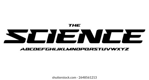 Fonte de tecnologia científica, alfabeto futurista para manchete científica, logotipo de produto digital médico, tipografia de dispositivo de exibição, design tipográfico da interface do usuário do aplicativo. Tipo de vetor moderno.