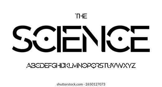 Science technology font, futuristic alphabet for scientific headline, medical digital product logo, display device typography, app UI typographic design. Modern vector typeset.