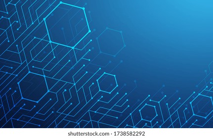 Science technology geometric connection with connected dots and lines. Visualization and transmission of digital big data, data stream.