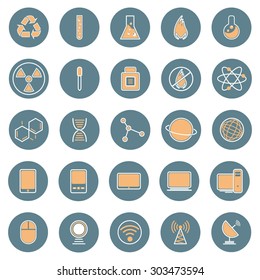 Science and technology icon set - 25 flat icons