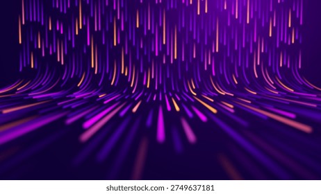 Science And Technology Illustration With Purple Data Pathways And Network Lines For Research And Development Presentations.