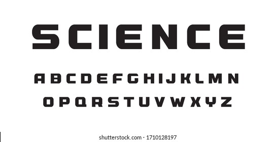 Science technology letters. Black wide geometrical simple style alphabet. Font for web, sport, digital. Vector typography design.