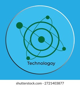 Science and Technology Logo Icon with Atomic Structure on Blue Background.