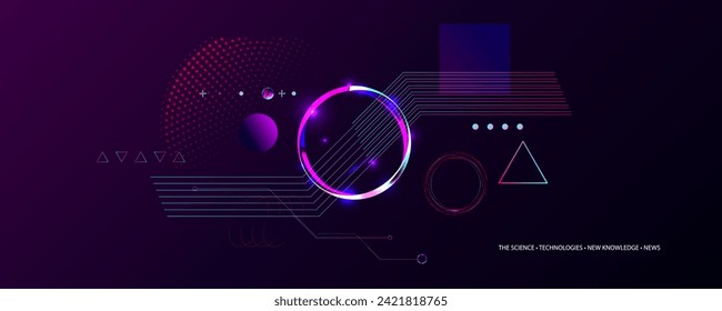Science Technology New knowledge News Dark retro futuristic cyberpunk elements abstraction background synthwave vaporwave retrowave glitch circle