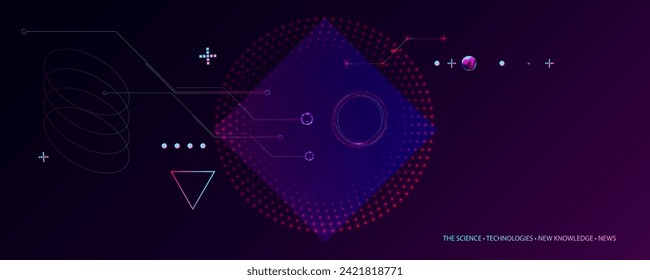 Science Technology New knowledge News Dark retro futuristic cyberpunk elements abstraction background synthwave vaporwave retrowave glitch circle