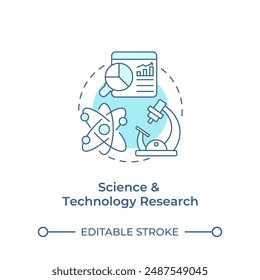 Science and technology research soft blue concept icon. STEM education. Laboratory research. Data analysis. Round shape line illustration. Abstract idea. Graphic design. Easy to use in article