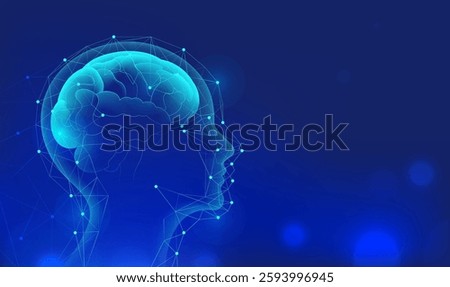 Science and technology style horizontal illustration human brain abstract background