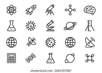 Ciência e Tecnologia Ícones Vetoriais Exploração do Conhecimento e Descoberta Símbolos Científicos Equipamento Educacional e de Pesquisa