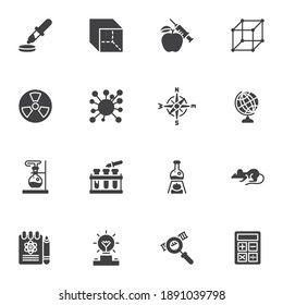 Science and Technology Vektorsymbole Set, moderne solide Symbolsammlung, gefülltes Piktogramm-Paket im Stil. Zeichen, Logo-Illustration. Set enthält Symbole wie wissenschaftliche Forschung, Laborexperimente