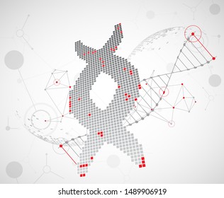 Science template, abstract background with a 3D DNA molecules. Vector illustration.