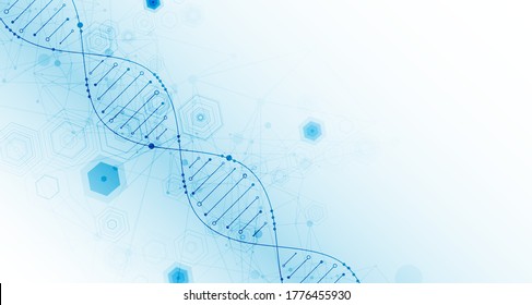 Plantilla de ciencia, fondo abstracto con moléculas de ADN. Ilustración vectorial.