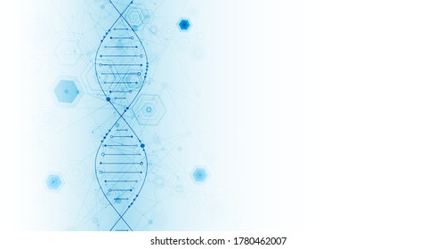 Wissenschaftsvorlage, abstrakter Hintergrund mit DNA-Molekülen. Vektorgrafik.