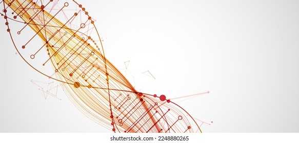 Plantilla de ciencia, fondo abstracto con moléculas de ADN. Ilustración vectorial.