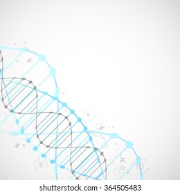 Science template, blue wallpaper or banner with a DNA molecules. Vector illustration.