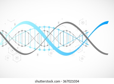 Science template, blue wallpaper or banner with a DNA molecules. Vector illustration.