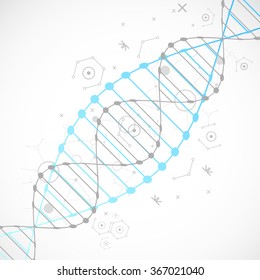 Science template, blue wallpaper or banner with a DNA molecules. Vector illustration.