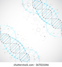 Science template, blue wallpaper or banner with a DNA molecules. Vector illustration.