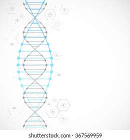 Science template, blue wallpaper or banner with a DNA molecules. Vector illustration.