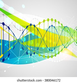 Science template, colorful wave, wallpaper or banner with a DNA molecules. Vector illustration.