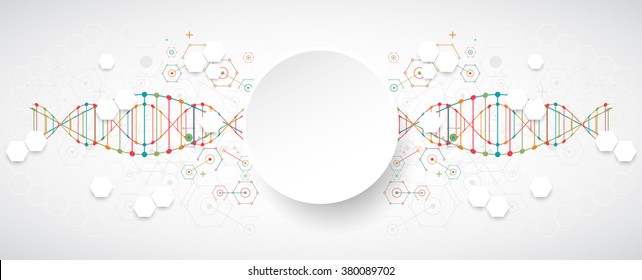 Science template, colorful wave, wallpaper or banner with a DNA molecules. Vector illustration.