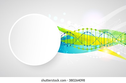 Science template, colorful wave, wallpaper or banner with a DNA molecules. Vector illustration.