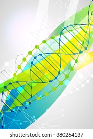 Science template, colorful wave, wallpaper or banner with a DNA molecules. Vector illustration.