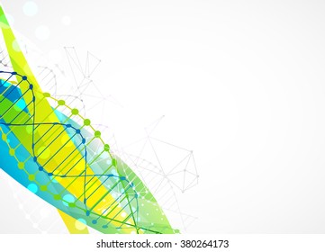 Science template, colorful wave, wallpaper or banner with a DNA molecules. Vector illustration.