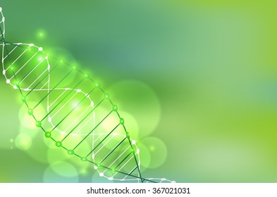 Science template, green wallpaper or banner with a DNA molecules. Vector illustration.