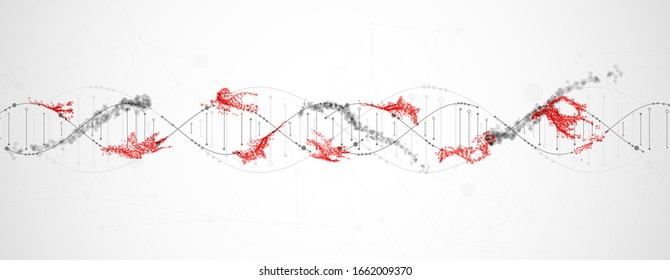Wissenschaftsvorlage, Bildschirmhintergrund oder Banner mit einem DNA-Virus-Molekül. Vektorillustration.