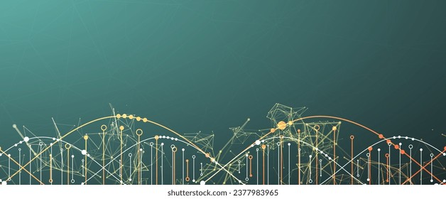 Plantilla de ciencia, fondo de pantalla o pancarta con moléculas de ADN. Ilustración vectorial.