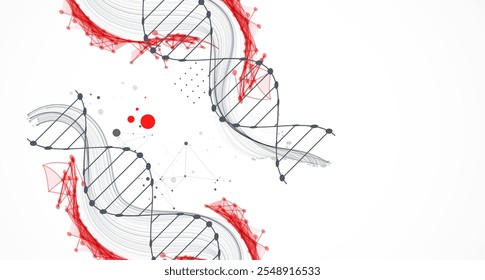 Science template, wallpaper or banner with a DNA molecules. Hand drawn vector.  