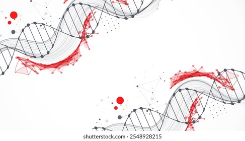 Science template, wallpaper or banner with a DNA molecules. Hand drawn vector.  