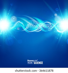 Science template for your card, blue wallpaper or banner with a DNA molecules of poligons. Wireframe mesh polygonal element. Glow light futuristic background. Vector illustration. 