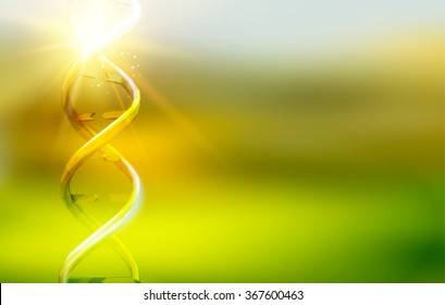 Science template for your card, green wallpaper or banner with a DNA molecules of polygons. Wire-frame mesh polygonal element. Glow light futuristic background.  Vector illustration.