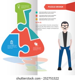 Science test puzzle info graphic design and character,clean vector